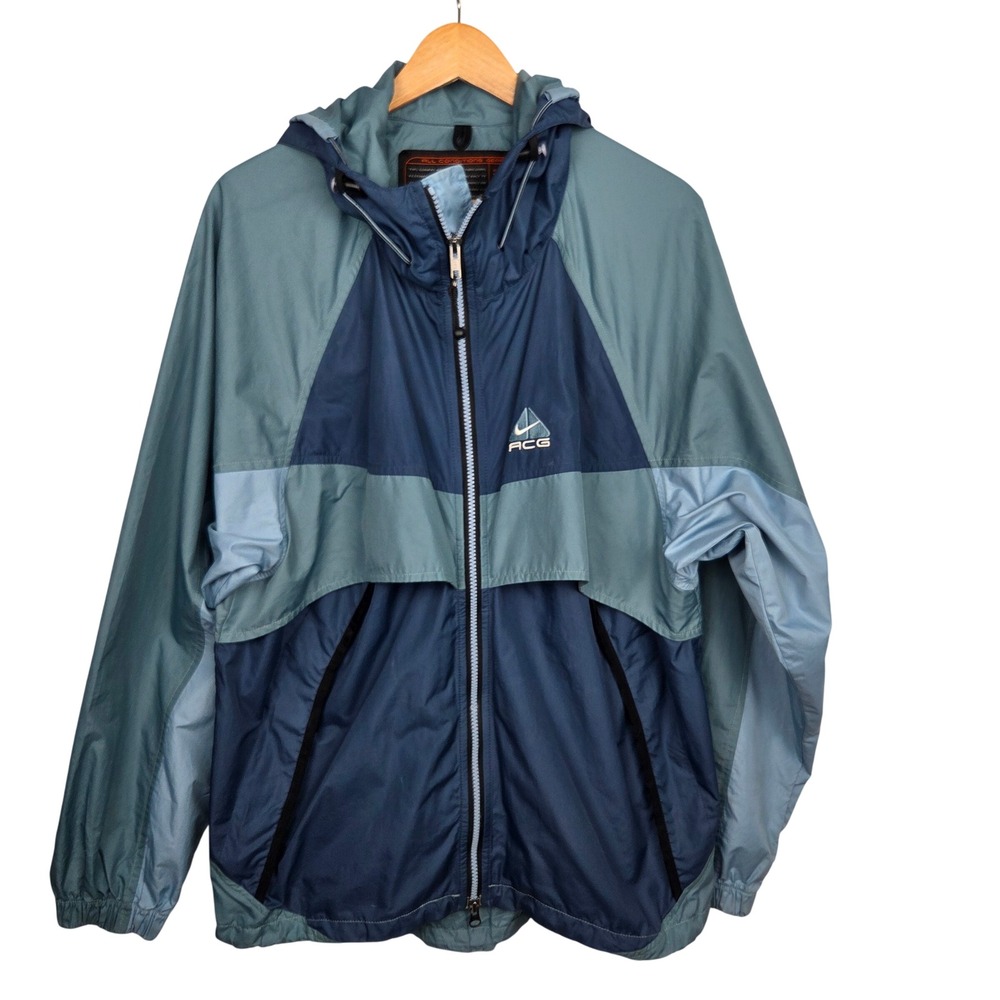 Nike ACG Vintage 90s Windbreaker Jacket Medium Blue Colorblock Hooded Techwear